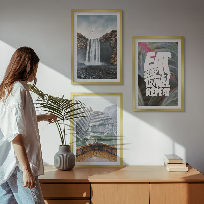 Wall art set Waterfall mountains nature boat