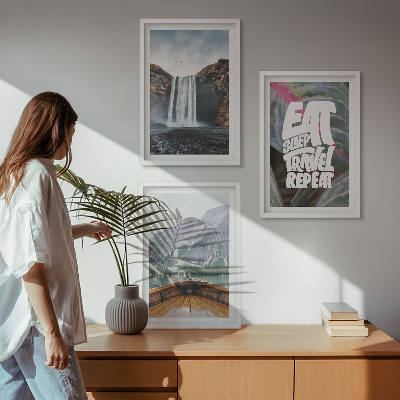 Wall art set Waterfall mountains nature boat