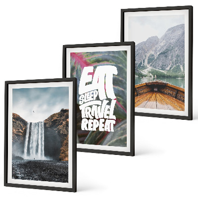 Wall art set Waterfall mountains nature boat