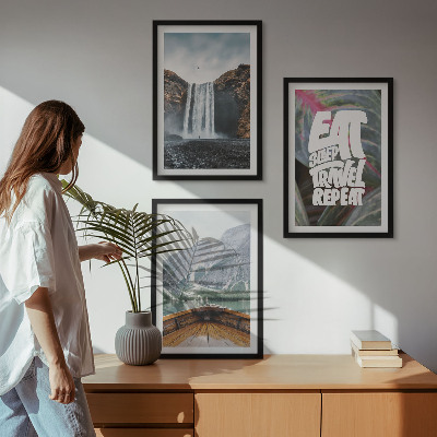 Wall art set Waterfall mountains nature boat