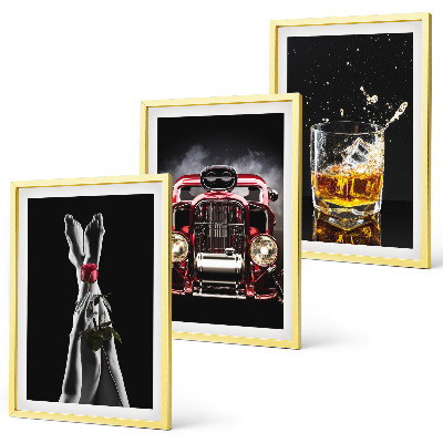 Three-piece wall art piece Women's legs rose car whisky