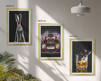 Three-piece wall art piece Women's legs rose car whisky