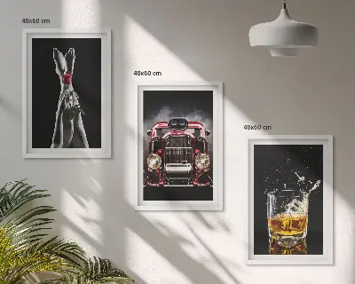 Three-piece wall art set women's legs, rose, car, and whisky design