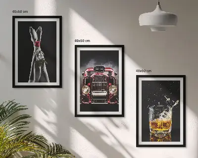 Three-piece wall art set women's legs, rose, car, and whisky design