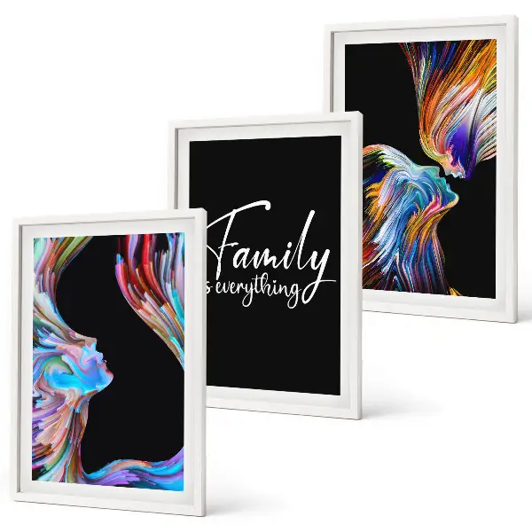 Three-piece wall art set colorful portrait of people with patterns