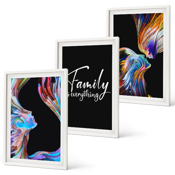 Three-piece wall art piece Portraits of people colorful patterns family