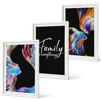 Three-piece wall art set colorful portrait of people with patterns