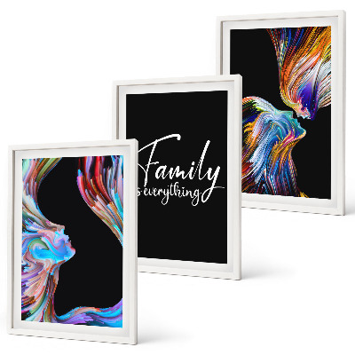 Three-piece wall art piece Portraits of people colorful patterns family