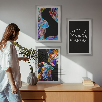Three-piece wall art piece Portraits of people colorful patterns family