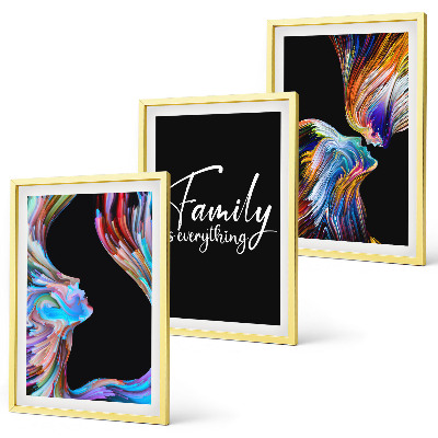 Three-piece wall art piece Portraits of people colorful patterns family