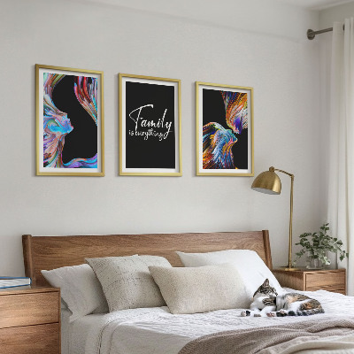 Three-piece wall art piece Portraits of people colorful patterns family
