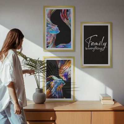 Three-piece wall art piece Portraits of people colorful patterns family