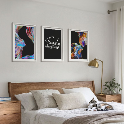 Three-piece wall art piece Portraits of people colorful patterns family