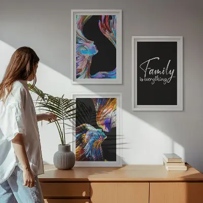 Three-piece wall art set colorful portrait of people with patterns