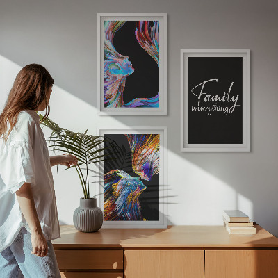 Three-piece wall art piece Portraits of people colorful patterns family