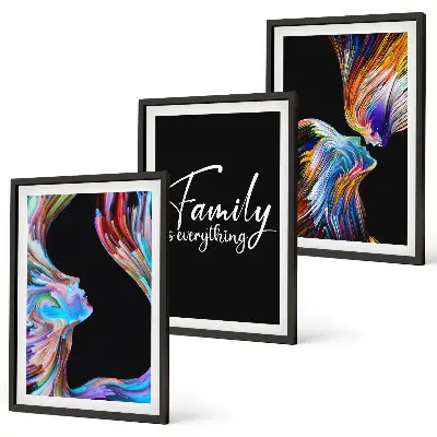 Three-piece wall art set colorful portrait of people with patterns