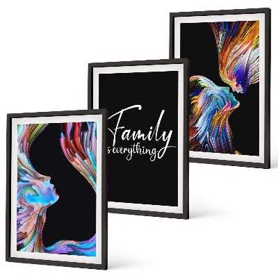 Three-piece wall art piece Portraits of people colorful patterns family