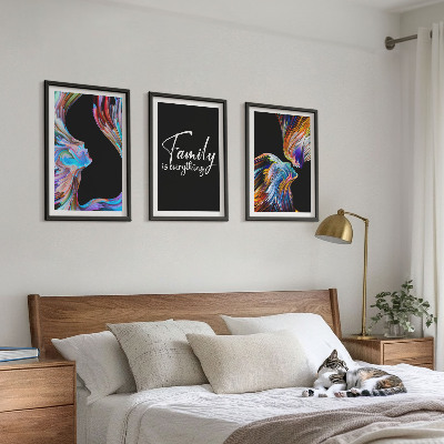 Three-piece wall art piece Portraits of people colorful patterns family