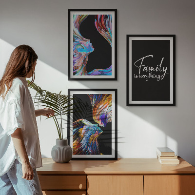 Three-piece wall art piece Portraits of people colorful patterns family