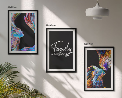 Three-piece wall art piece Portraits of people colorful patterns family