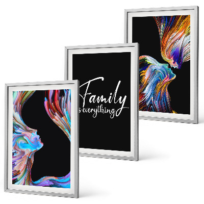 Three-piece wall art piece Portraits of people colorful patterns family