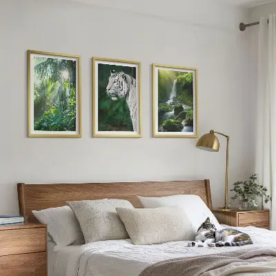Jungle tiger waterfall wall art set of 3 framed pieces