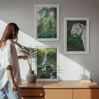 Jungle tiger waterfall wall art set of 3 framed pieces