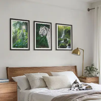 Jungle tiger waterfall wall art set of 3 framed pieces