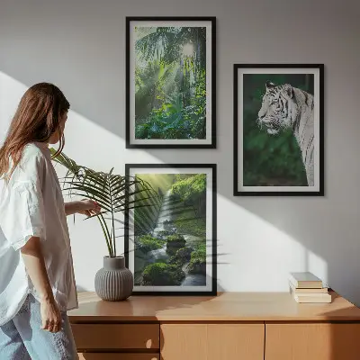 Jungle tiger waterfall wall art set of 3 framed pieces