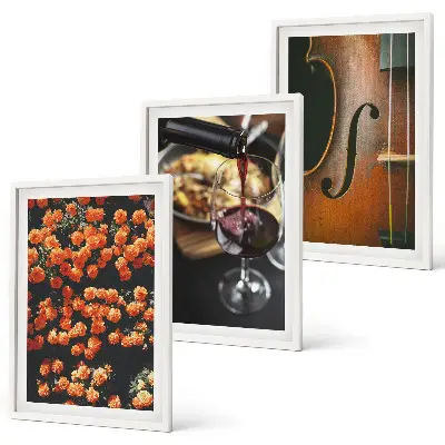Wall art set vintage flowers with violin and wine design