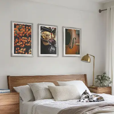 Wall art set vintage flowers with violin and wine design