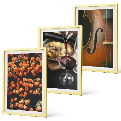 Wall art set vintage flowers with violin and wine design