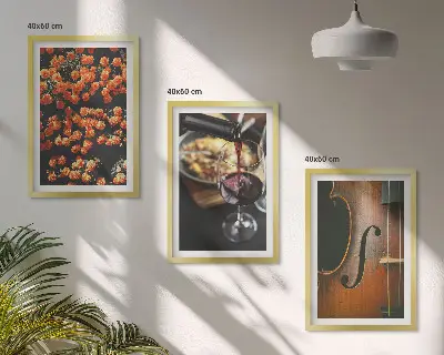 Wall art set vintage flowers with violin and wine design