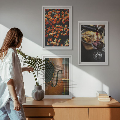 Wall art set Vintage flowers wine violin