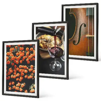 Wall art set vintage flowers with violin and wine design
