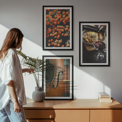 Wall art set Vintage flowers wine violin