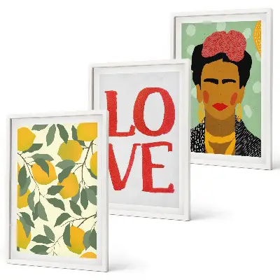 Frida Kahlo lemon portrait wall art three-piece set