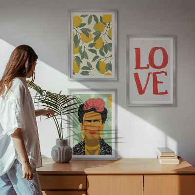 Three-piece wall art piece Lemons LOVE portrait of Frida