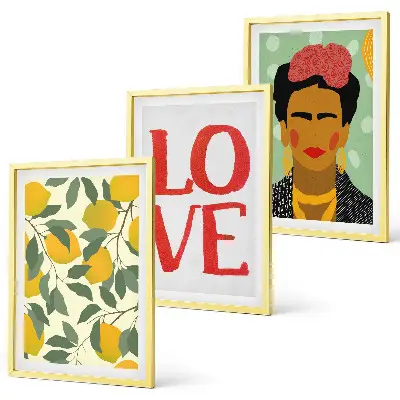 Frida Kahlo lemon portrait wall art three-piece set