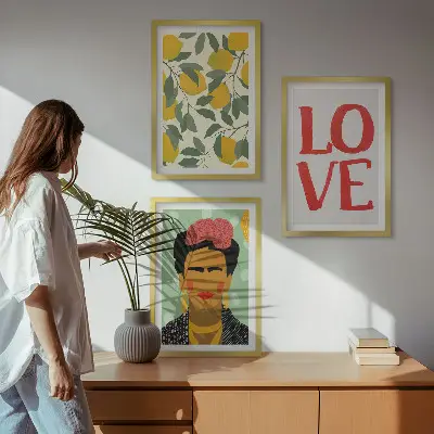 Frida Kahlo lemon portrait wall art three-piece set