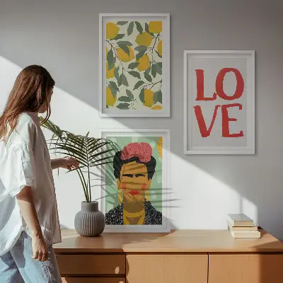 Frida Kahlo lemon portrait wall art three-piece set