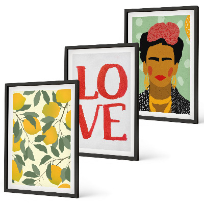 Three-piece wall art piece Lemons LOVE portrait of Frida