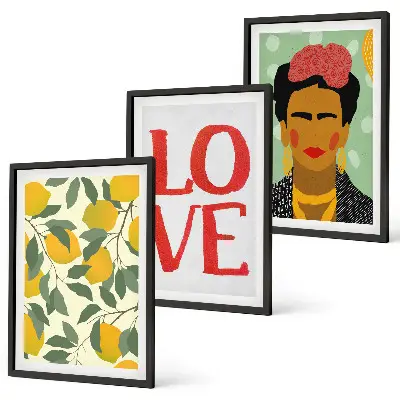 Frida Kahlo lemon portrait wall art three-piece set