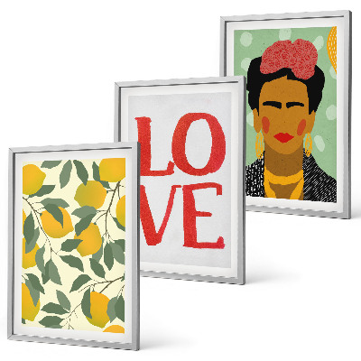 Three-piece wall art piece Lemons LOVE portrait of Frida