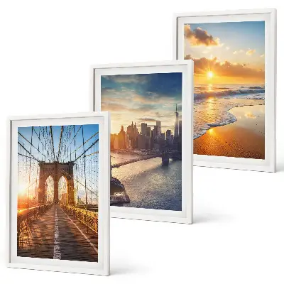 Wall art set featuring bridges and city sunsets