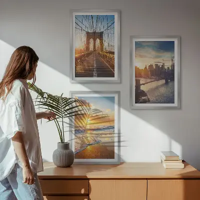 Wall art set featuring bridges and city sunsets