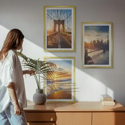 Wall art set featuring bridges and city sunsets