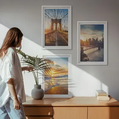 Wall art set featuring bridges and city sunsets
