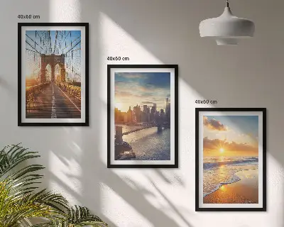 Wall art set featuring bridges and city sunsets