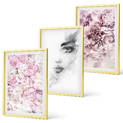 Three-piece wall art piece Peonies portrait of a woman in black and white